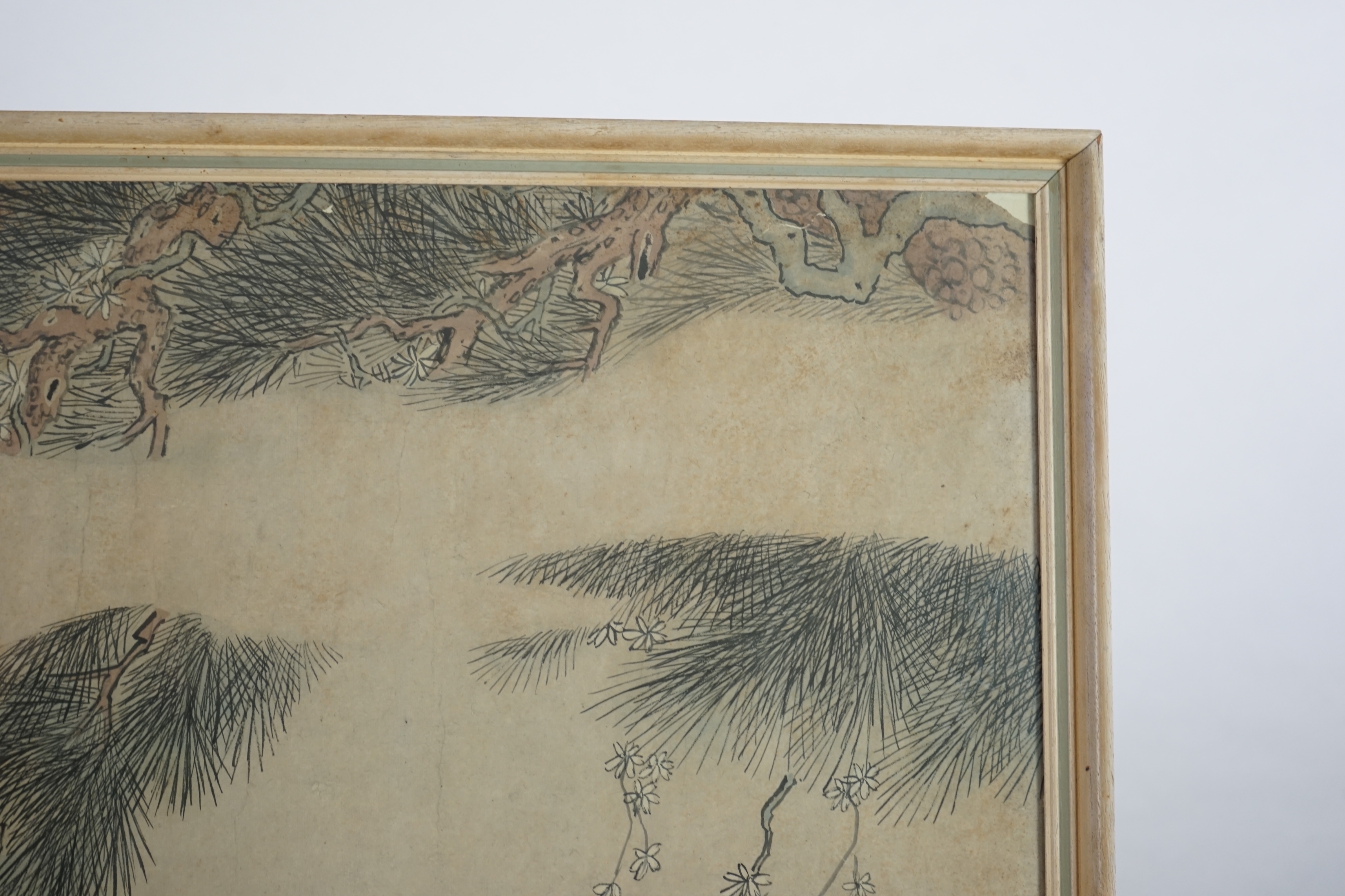 Chinese School, 19th century, a large ink and colour on paper, depicting the Daoist immortal Magu and a deer